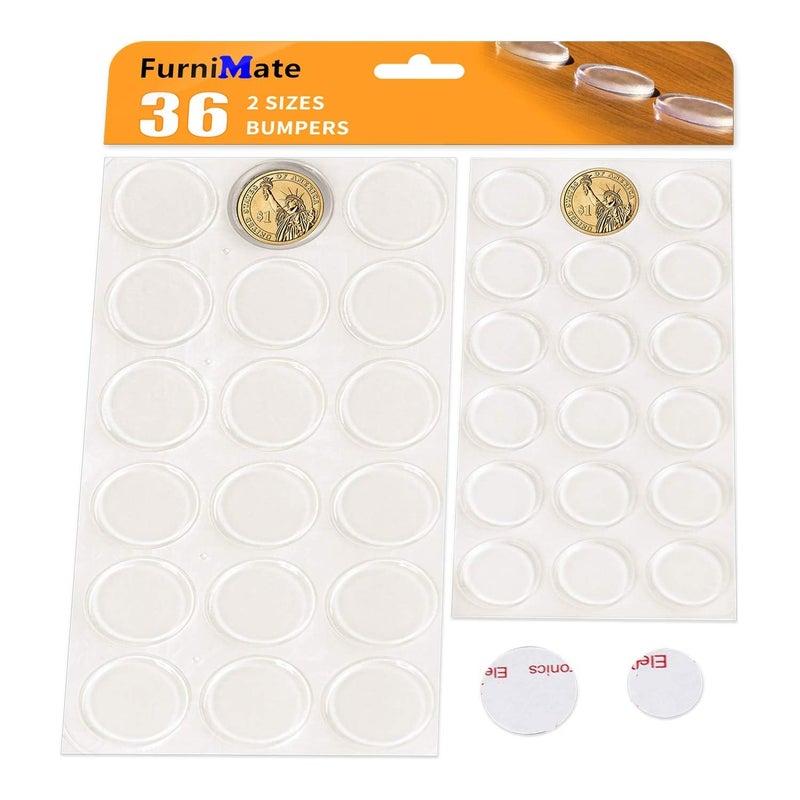FURNIMATE وسادات مطاطية شفافة كبيرة 36 قطعة 1.2 بوصة + 4/5 بوصة وسادات زجاجية دائرية لسطح قطع الزجاج - Image 1